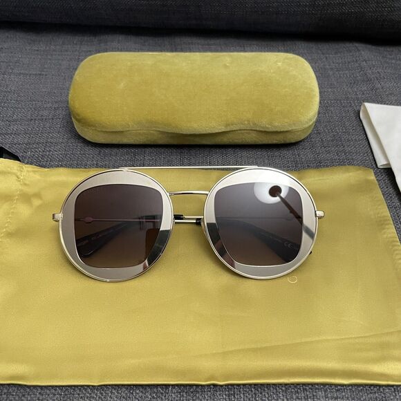 NWT Gucci Round Frame Sylvie Web Sunglasses GG0105S Gold - Picture 1 of 9